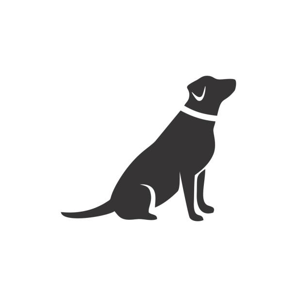 Black and white dog silhouette vector Black and white dog silhouette vector dog sitting icon stock illustrations