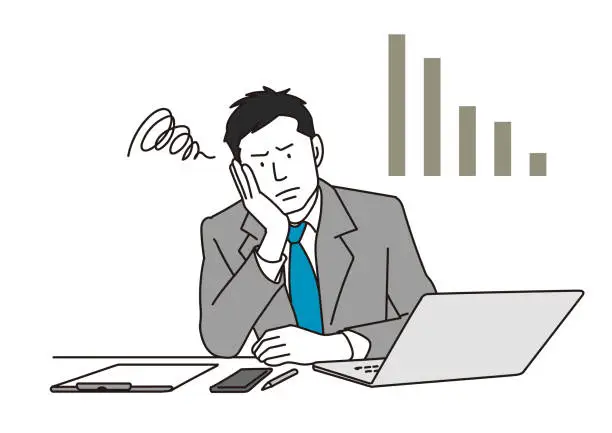 Vector illustration of Asian businessman worried about work