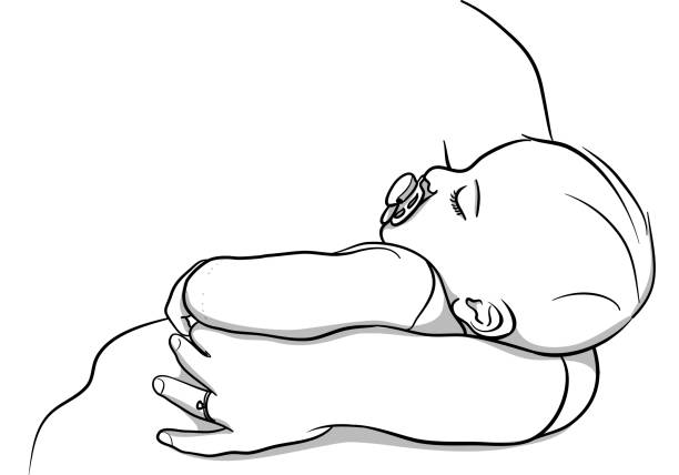 babysleepingwithsoother - babe in arms stock illustrations