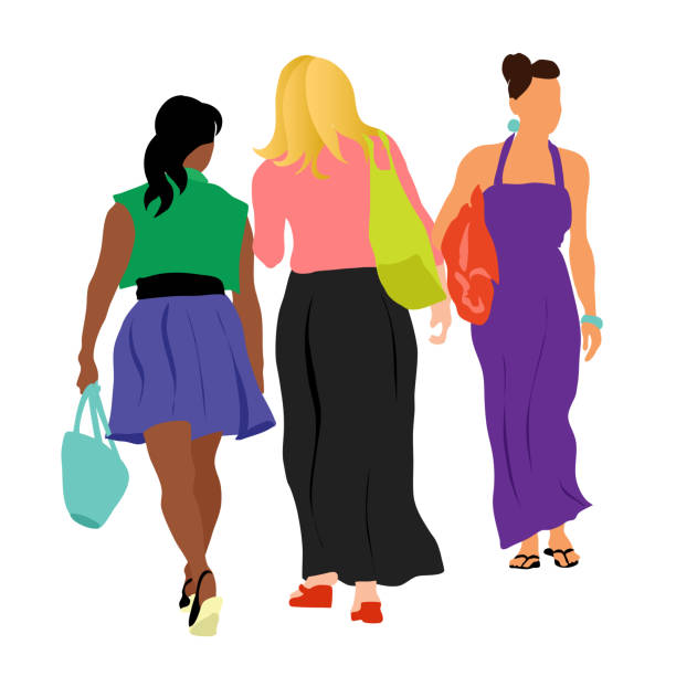 ilustraciones, imágenes clip art, dibujos animados e iconos de stock de fashionthelongandtheshortofit - young women women white background real people