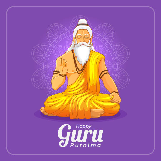 Guru Purnima Vector Greeting Card With Meditating Hermit Stock Illustration  - Download Image Now - iStock