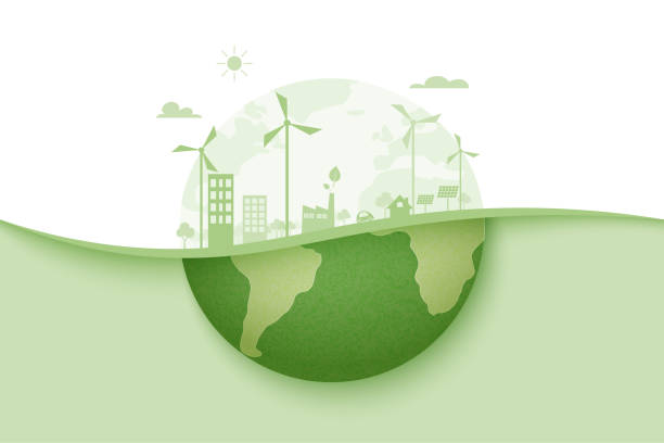 energi hijau dan latar belakang kota ramah lingkungan. konsep sumber daya konservasi ekologi dan lingkungan berkelanjutan. ilustrasi vektor. - sustainability ilustrasi stok