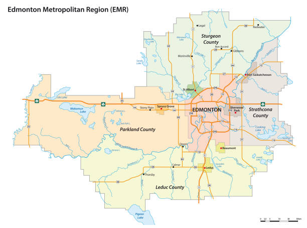 administrative vector map of the Edmonton Metropolitan Region, Alberta, Canada administrative vector map of the Edmonton Metropolitan Region, Alberta, Canada road map of canada stock illustrations