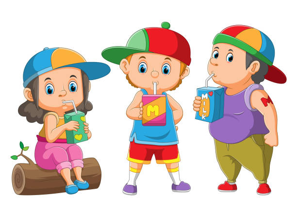 The Collection Of The Children Drink And Hold The Drink Box Stock  Illustration - Download Image Now - iStock