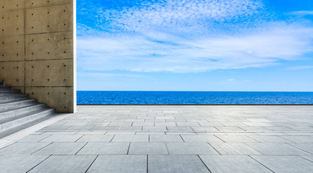 istock Empty floor and blue sea natural scenery. 1319917032