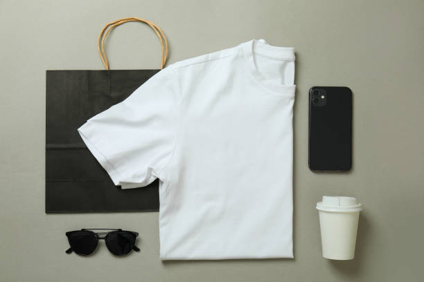 istock Stylish female wear on light gray background, top view 1319920504