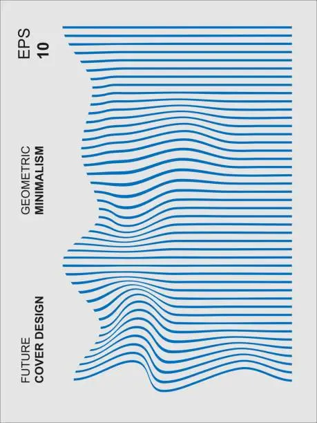Vector illustration of Minimalistic stilyzed design for poster or magazine cover. Blue lines. Future geometric design. Abstract 3d meshes. Eps10 vector. Modern graphic illustration for prints and social media templates.