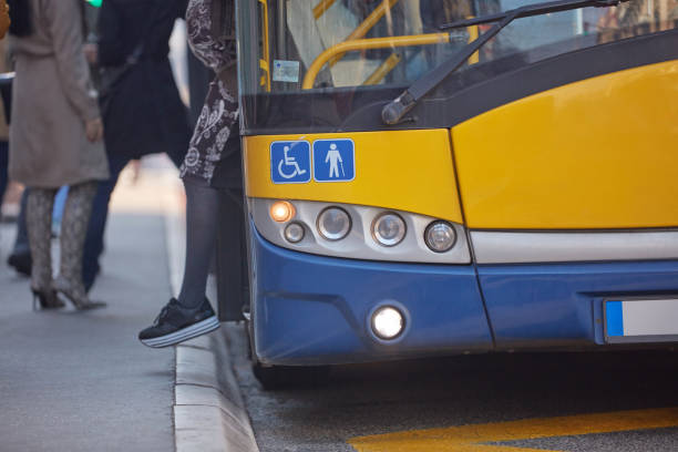 istock Public transportation -  bus in urban surroundings. 1319922145
