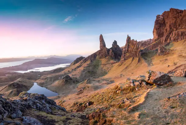 Photo of Panorama Of Old Man Of Storr. Rocks Mountains And Breathtaking Views Of Scottish Highlands