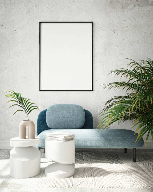 istock mock up poster frame in modern interior background, minimalistic style, 3D render 1319928547