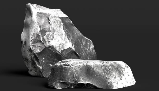 istock Black and white texture stone podium, piece of rocks abstract product placement 3d rendering background 1319929929