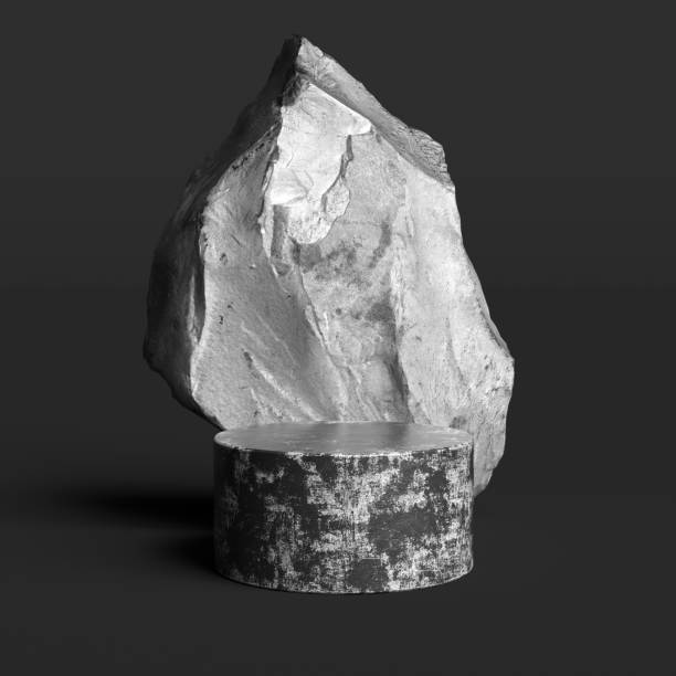 istock Black and white texture stone podium, piece of rocks abstract product placement 3d rendering background 1319931508