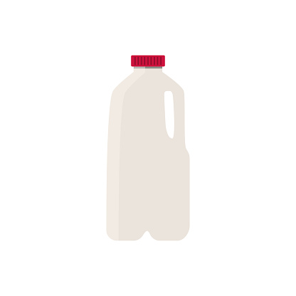 Flat vector illustration of milk in plastic half gallon jug with red cap. Isolated on white background
