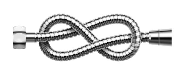 illustrations, cliparts, dessins animés et icônes de tuyau de douche avec vis de raccordement pliées en huit noeuds. illustration réaliste de vecteur d’isolement. - chrome metal tied knot twisted