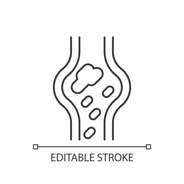 Blood clots linear icon Blood clots linear icon. Cardiovascular circulation problem. Disease symptom. Vaccination effect. Thin line customizable illustration. Contour symbol. Vector isolated outline drawing. Editable stroke blood clot stock illustrations