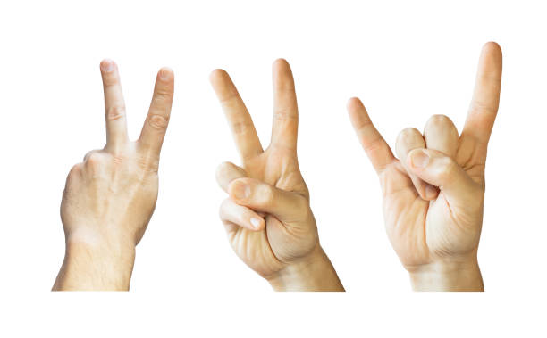 istock Rocker gesture hand. Peace gesture hand. Game gesture fingers. Hand gestures isolated on white background. 1319941248