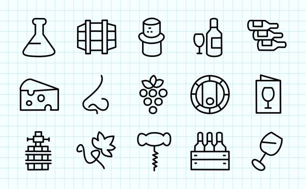 wein doodle zeichnung - wine rack illustrations stock-grafiken, -clipart, -cartoons und -symbole