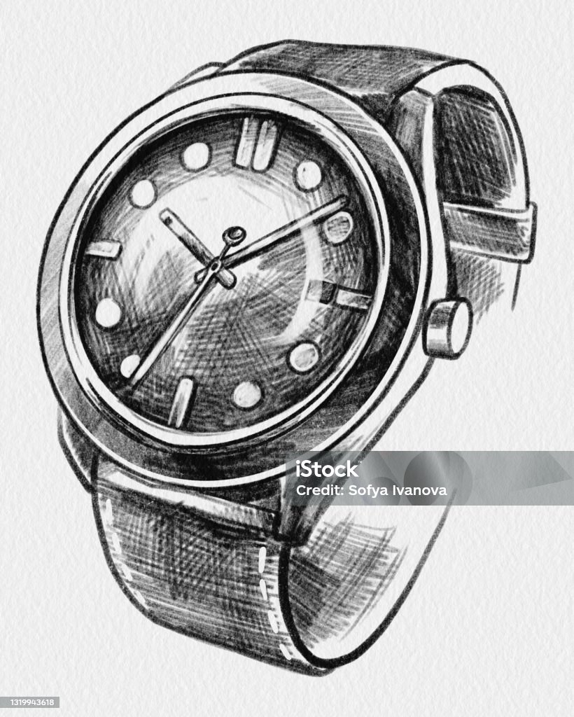 Hand Drawing Pencil Sketch Of Watch Use For Print Postcard Poster ...