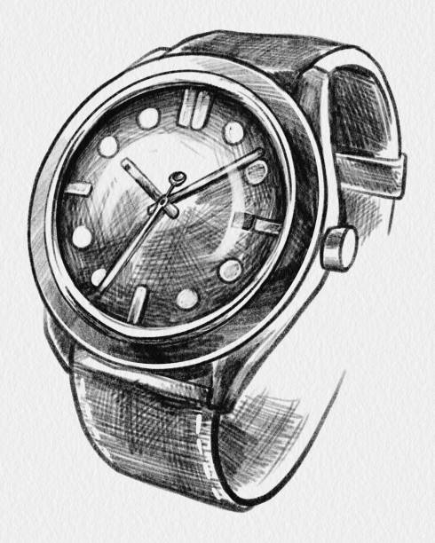 Hand drawing pencil sketch of watch. Use for print, postcard, poster, card, invitation, template, advertising Hand drawing pencil sketch of watch. Use for print, postcard, poster, card, invitation, template, advertising wristband illustrations stock illustrations