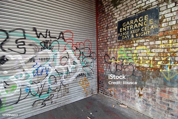 Shutter With Graffiti Stock Photo - Download Image Now - Brick, Hip Hop Culture, Alley