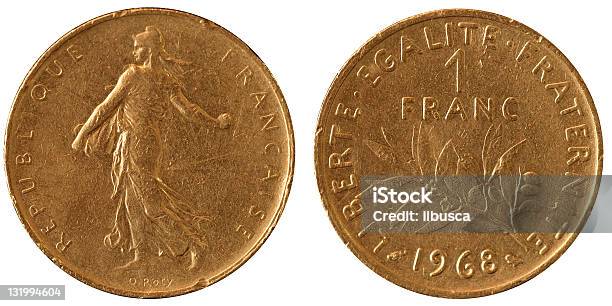 Coins Macro 1 French Franc Stock Photo - Download Image Now - Antique, Close-up, Coin