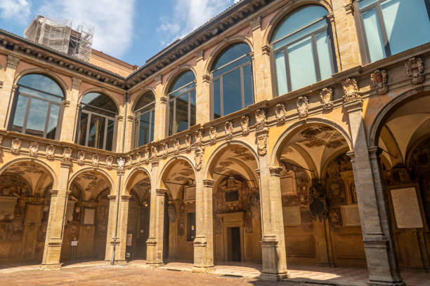 The library of Archiginnasio in Bologna stock photo