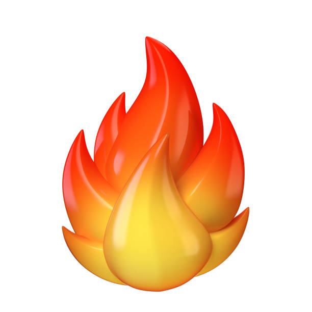 feuersymbol, heißes emoticon auf weißem hintergrund 3d rendering - fireball fire isolated cut out stock-fotos und bilder