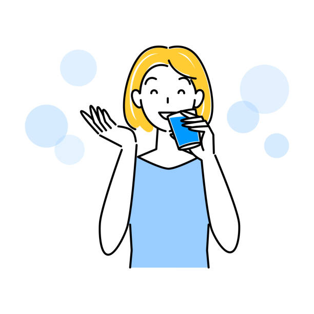 ilustrações de stock, clip art, desenhos animados e ícones de heat stroke measures pretty woman hydrating illustration simple vector heat stroke prevention. a pretty woman rehydrating. simple illustration. vector. - symbol favorites internet orange