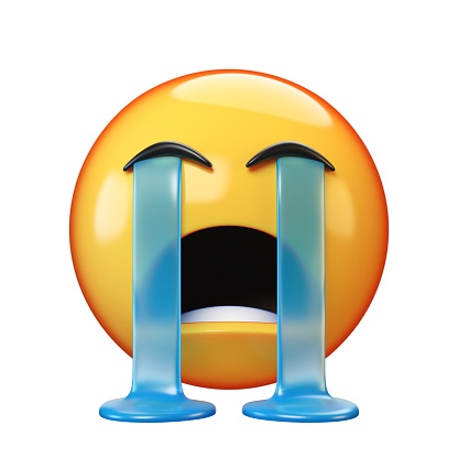 Crying emoji isolated on white background, emoticon in tears 3d rendering