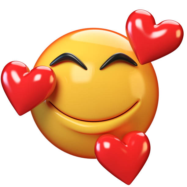 innamorarsi dell'emoticon isolata su sfondo bianco, cuori intorno al rendering 3d emoji - flirting humor valentines day love foto e immagini stock