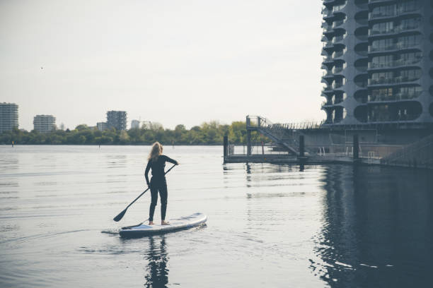 istock Female SUP paddle-boarding in ocean 1319950676