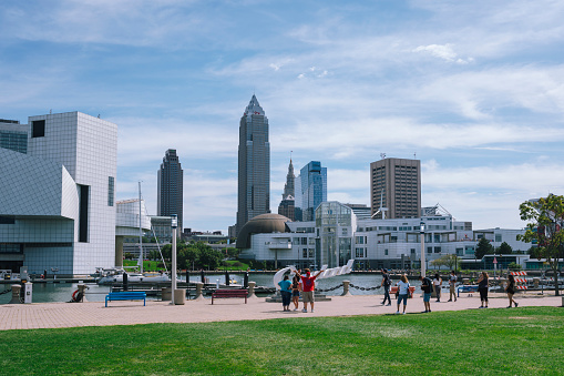 Cleveland Harbor with downtown skyline, Ohio.