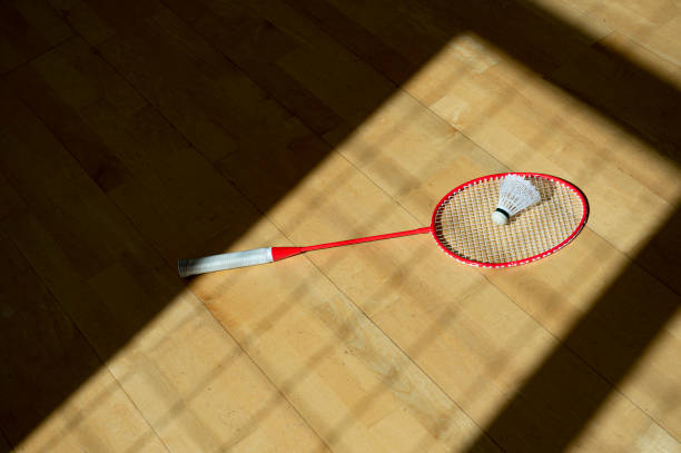 istock Shuttlecock on badminton racket. Professional sport concept 1319953090