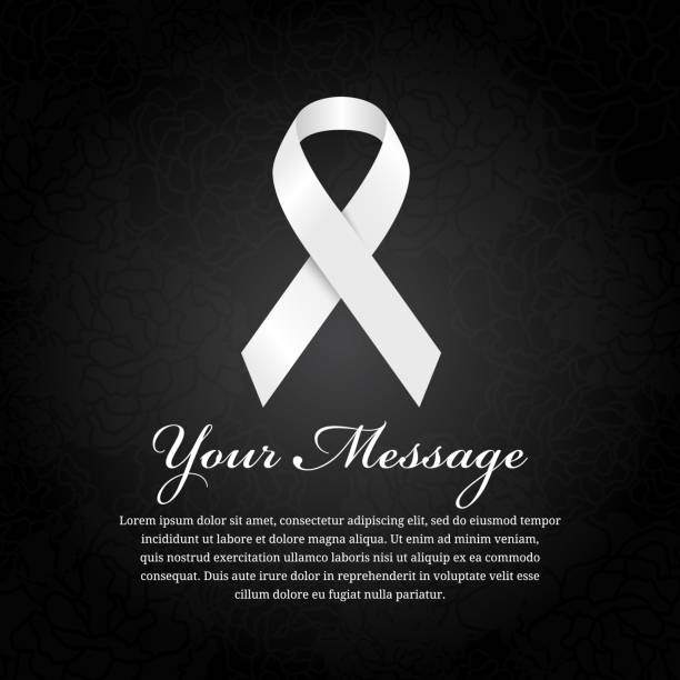 funeral card - White ribbon and place for text on soft flower abstract black background funeral card - White ribbon and place for text on soft flower abstract black background mourning ribbon stock illustrations