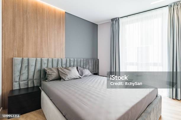 Spacious And Bright Bedroom Stock Photo - Download Image Now - Large, Bedroom, Symmetry