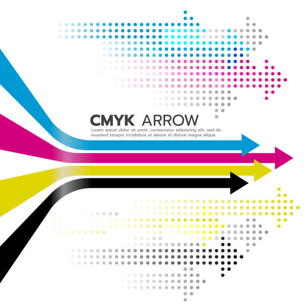 ilustraciones, imágenes clip art, dibujos animados e iconos de stock de cmyk (cian y magenta y amarillo y clave o negro) línea de flecha y diseño de arte vectorial de flecha de punto - cmyk