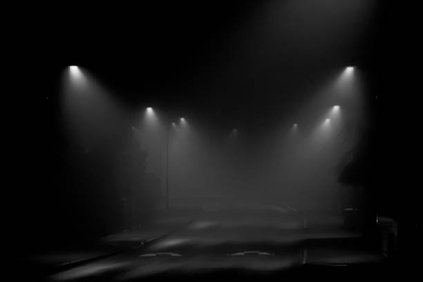 Foggy street and street lights