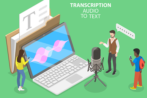 3D Isometric Flat Vector Conceptual Illustration of Transcription Audio to Text, Automatic Speech Recognition