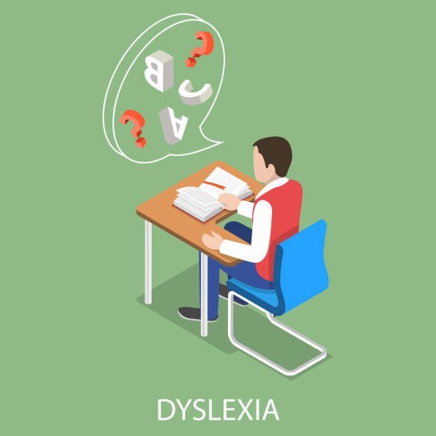 3d izometryczna wektorowa koncepcyjna ilustracja dysleksji - niepełnosprawność uczenia się - dysleksja stock illustrations