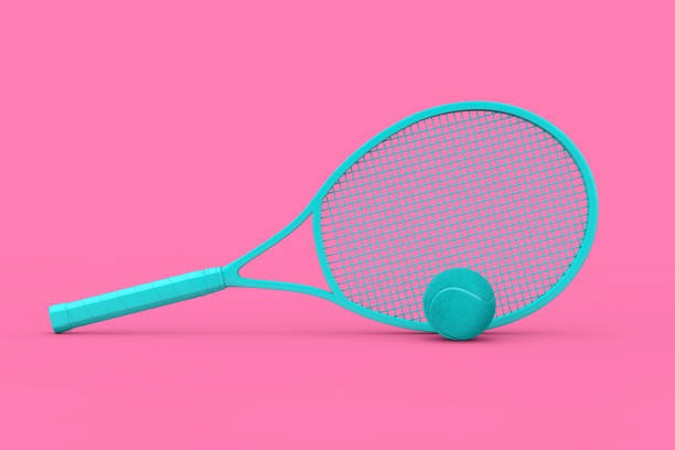istock Blue Tennis Racket with Ball in Duotone Style. 3d Rendering 1319959530