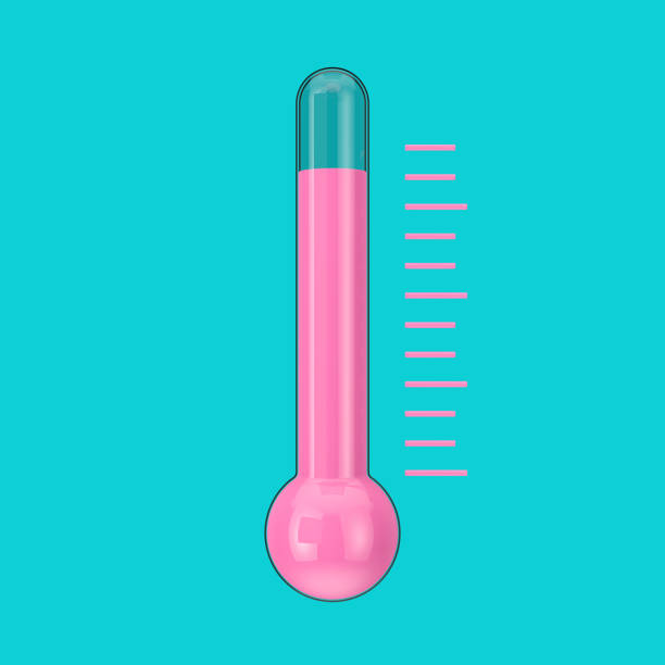Pink Abstract Weather Glass Thermometer in Duotone Style on a blue background. 3d Rendering