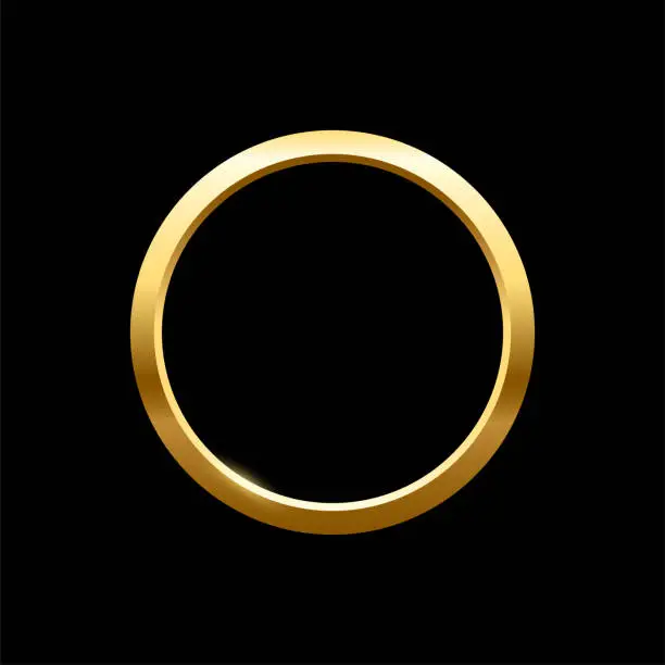 Vector illustration of Gold round frame for picture on black background. Blank space for picture, painting, card or photo. 3d realistic modern circle template vector illustration. Simple golden object mockup