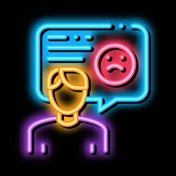 Vector illustration of Sad Man Frame neon glow icon illustration