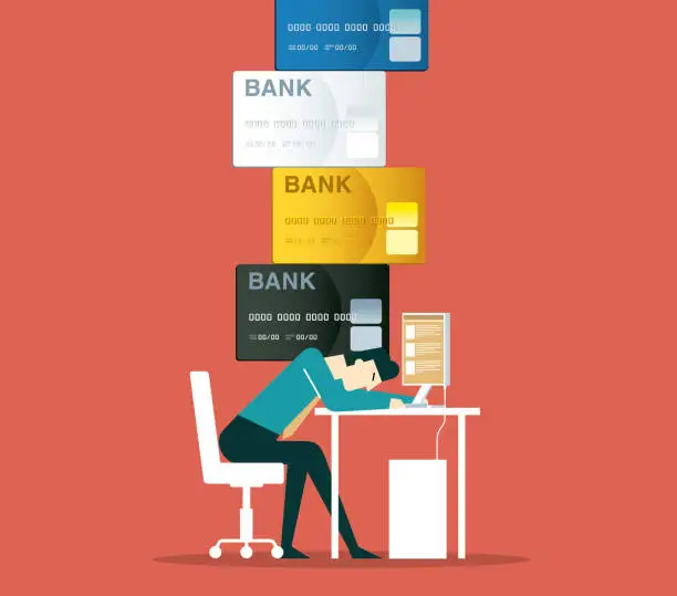 Vector illustration of Credit Card Debt - Businessman