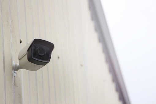 A security system in place on a warehouse/storage building.