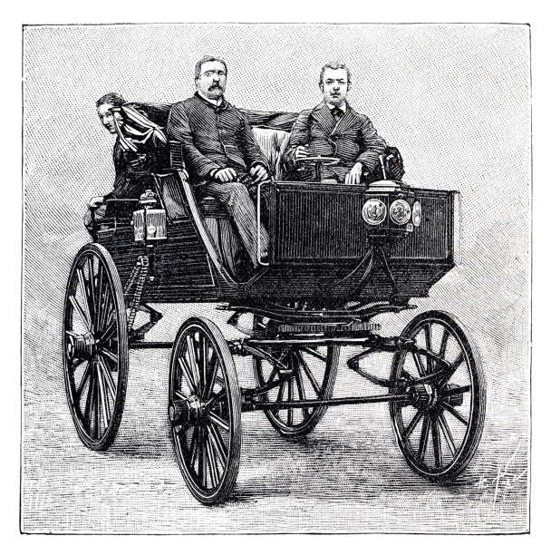 폴 푸체인에 의해 빈티지 전기 자동차 1894 - vintage vehicle stock illustrations