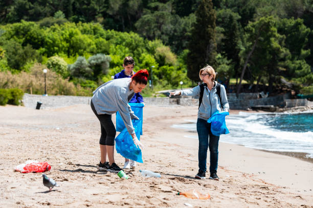 istock Group of  people cleaning beach area 1319975931