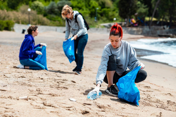 istock Group of  people cleaning beach area 1319975941