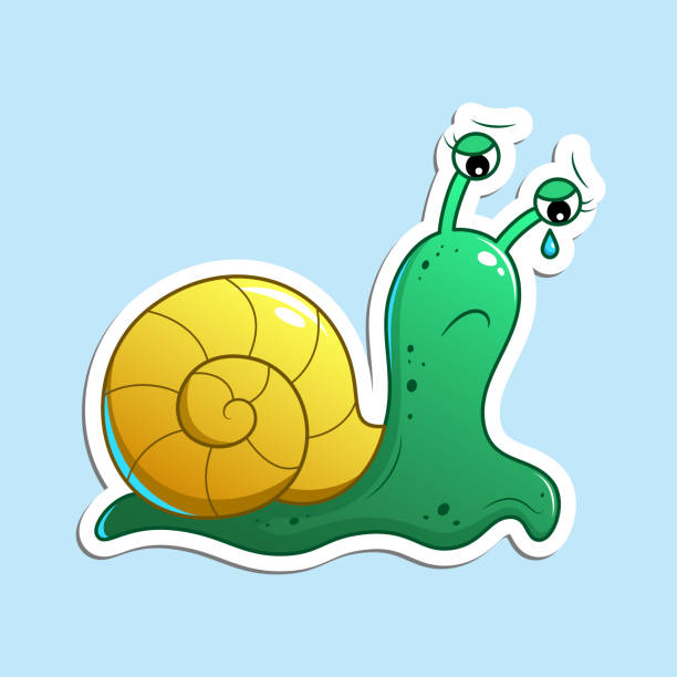 грустная плачущая улитка, векторная наклейка - snail slimy boredom cute stock illustrations