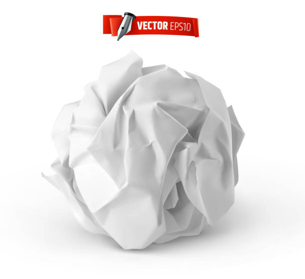 벡터 사실적 구겨진 종이 공 - paper ball crumpled garbage white background stock illustrations